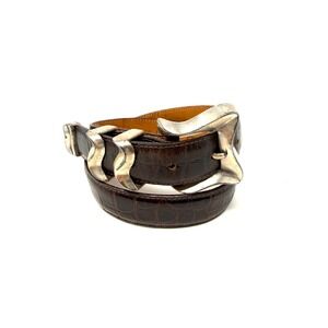 Onyx Vintage Brown Crocodile Embossed Leather Western Belt Silver Hardware 1993